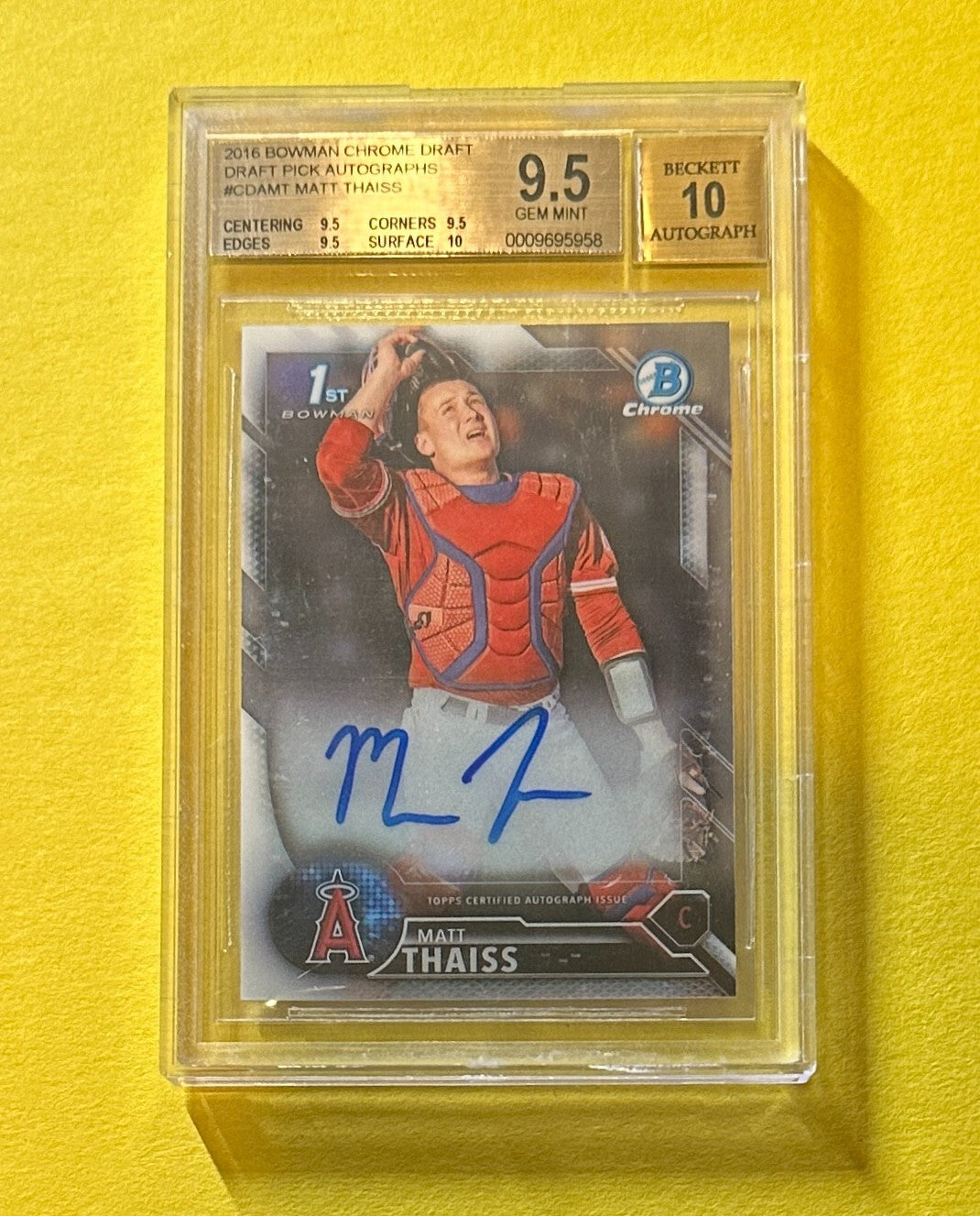 2016 BOWMAN DRAFT MATT THAISS BASE AUTO #CDAMT BGS GEM MINT 9.5 10 AUTO
