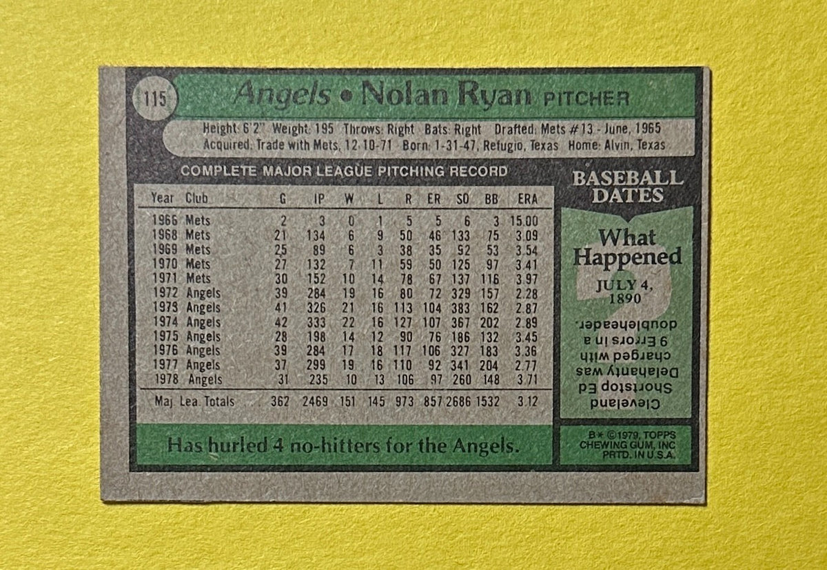 1979 TOPPS NOLAN RYAN #115 ANGELS HOF