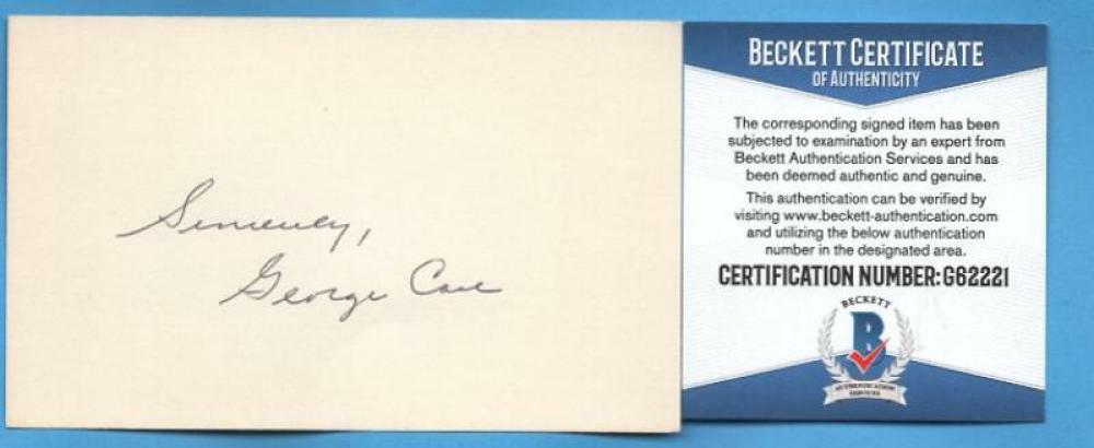 GEORGE CASE SENATORS SIGNED 3X5 INDEX CARD BECKETT G62221