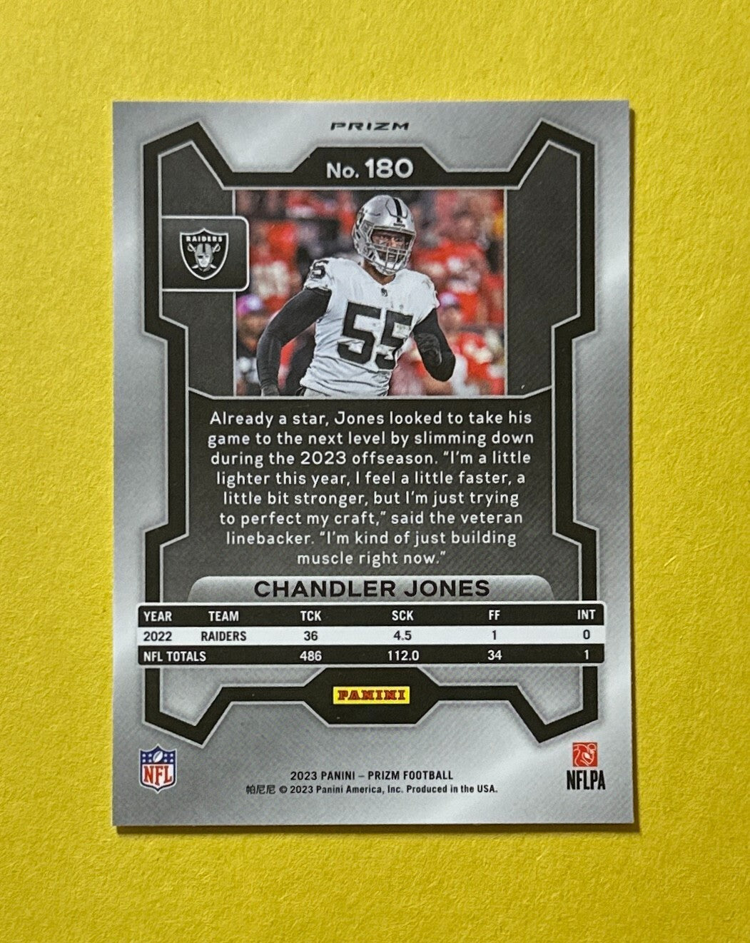 2023 PANINI PRIZM CHANDLER JONES WHITE SPARKLE SP #180 RAIDERS