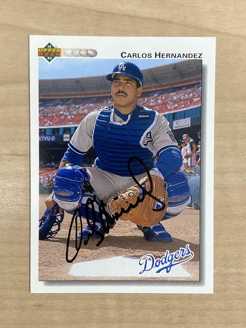 CARLOS HERNANDEZ LOS ANGELES DODGERS SIGNED 1992 UPPER DECK CARD #797 W/COA