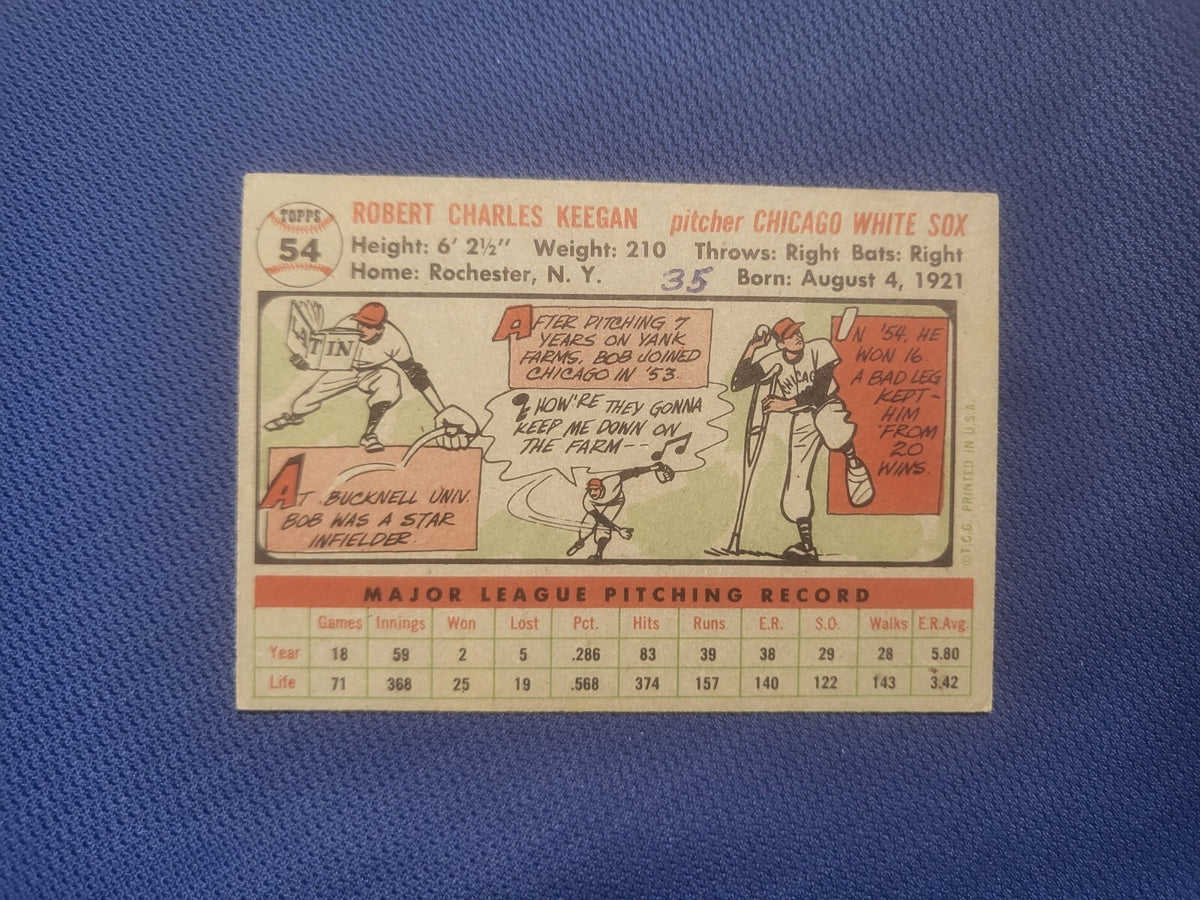 1956 TOPPS BOB KEEGAN CHICAGO WHITE SOX #54 CARD VINTAGE SET-BREAK