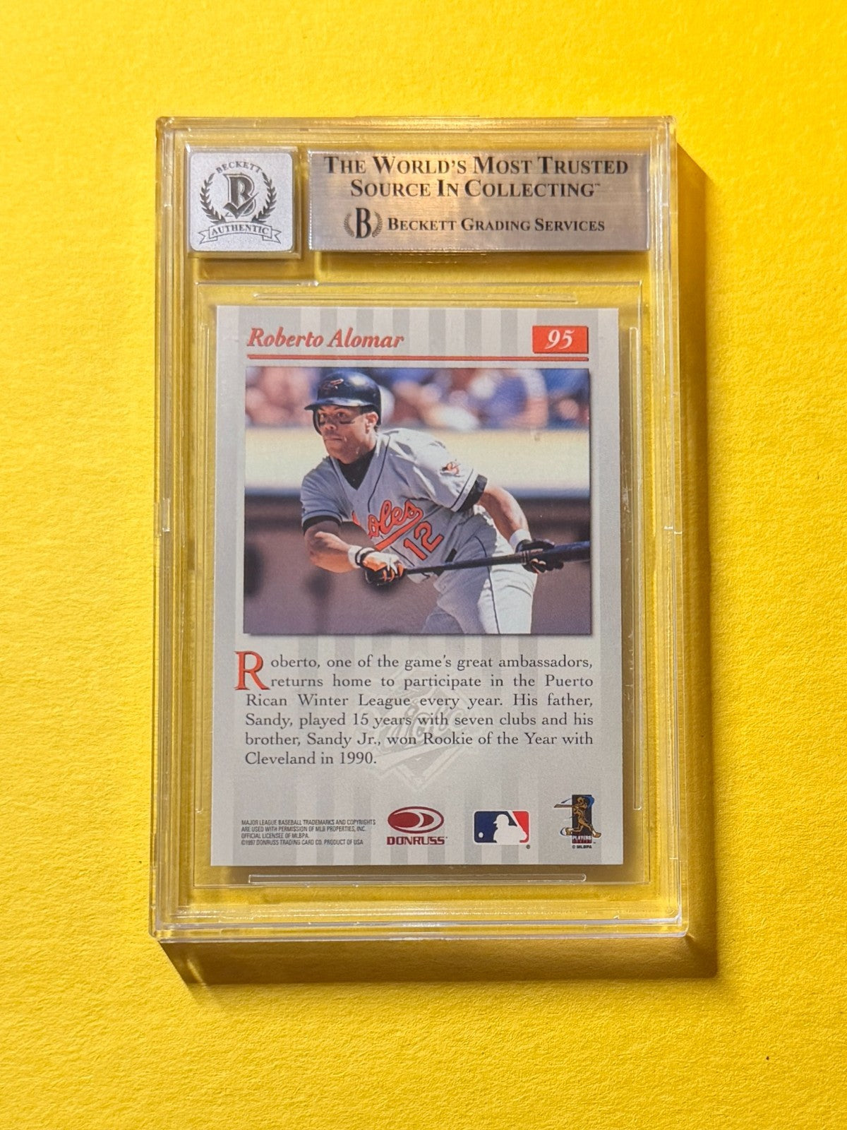 1997 DONRUSS STUDIO ROBERTO ALOMAR #95 SIGNED AUTO CARD BECKETT 10 AUTHENTIC