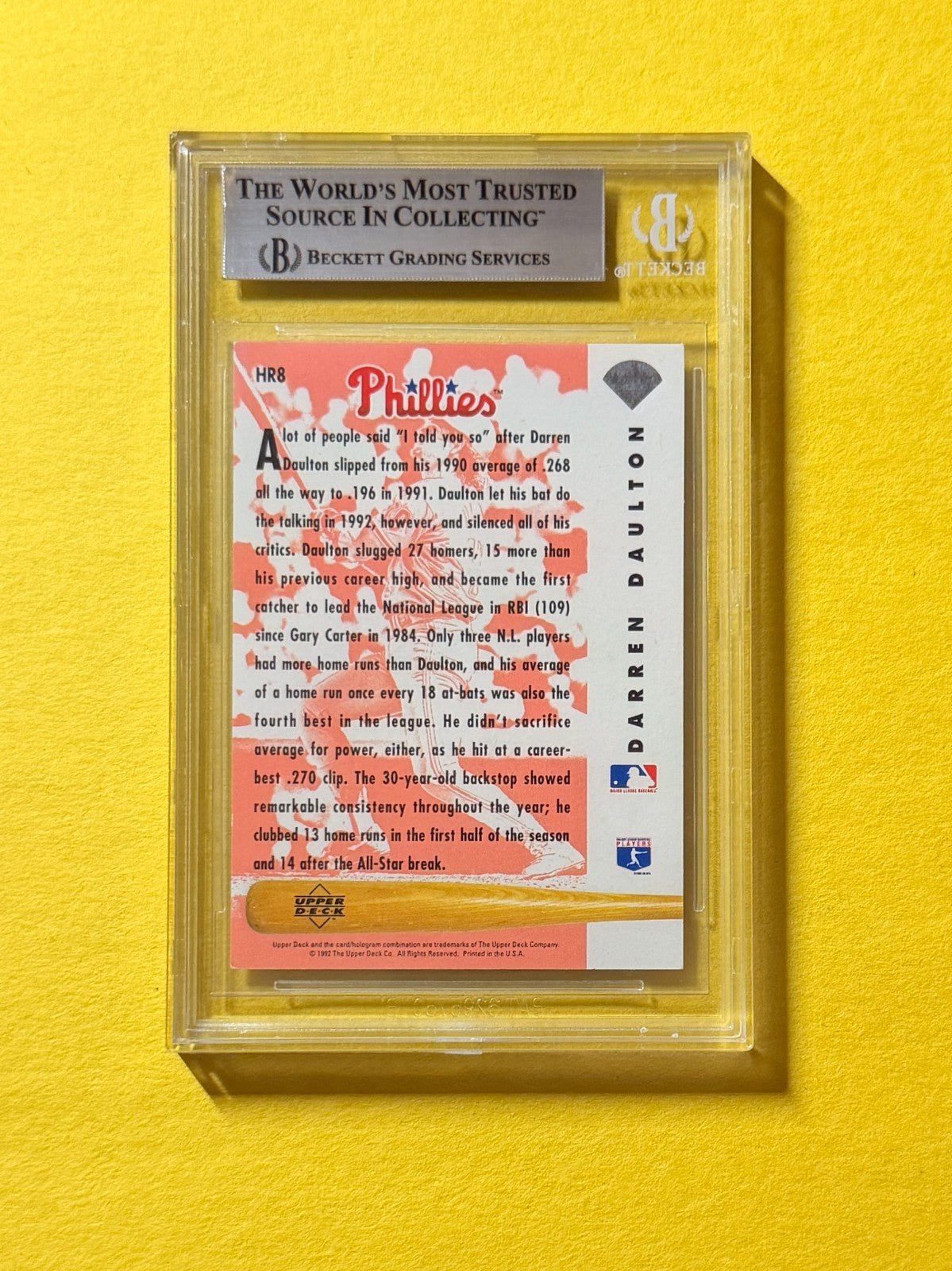 1993 UD DARREN DAULTON #HR8 SIGNED AUTO CARD BECKETT AUTHENTIC PHILLIES