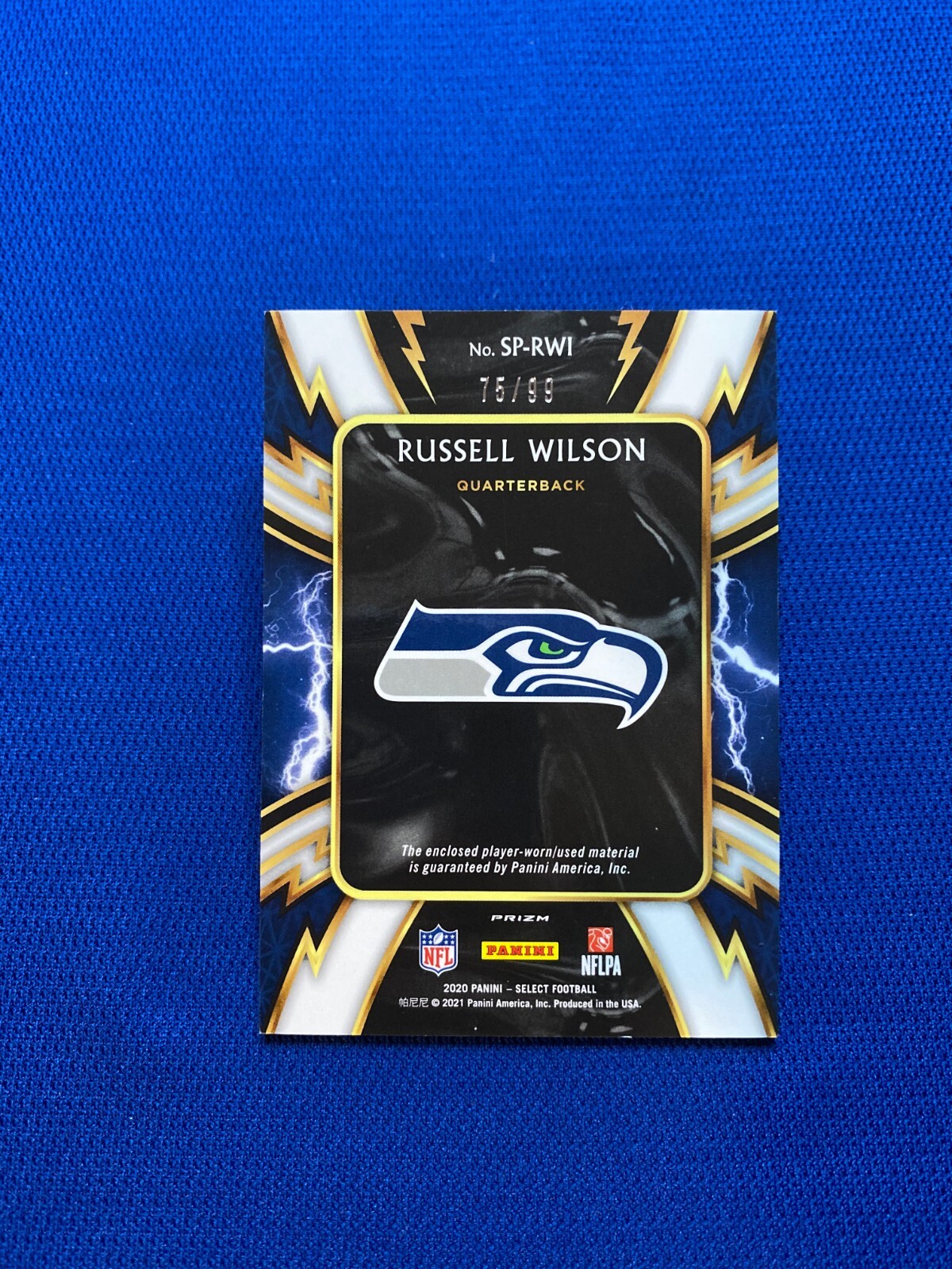 2020 PANINI SELECT RUSSELL WILSON SEATTLE SEAHAWKS JERSEY RELIC CARD /99