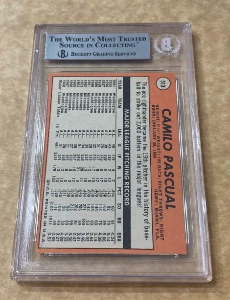 1969 TOPPS CAMILO PASCUAL SENATORS SIGNED CARD BECKETT AUTHENTIC AUTOGRAPHED
