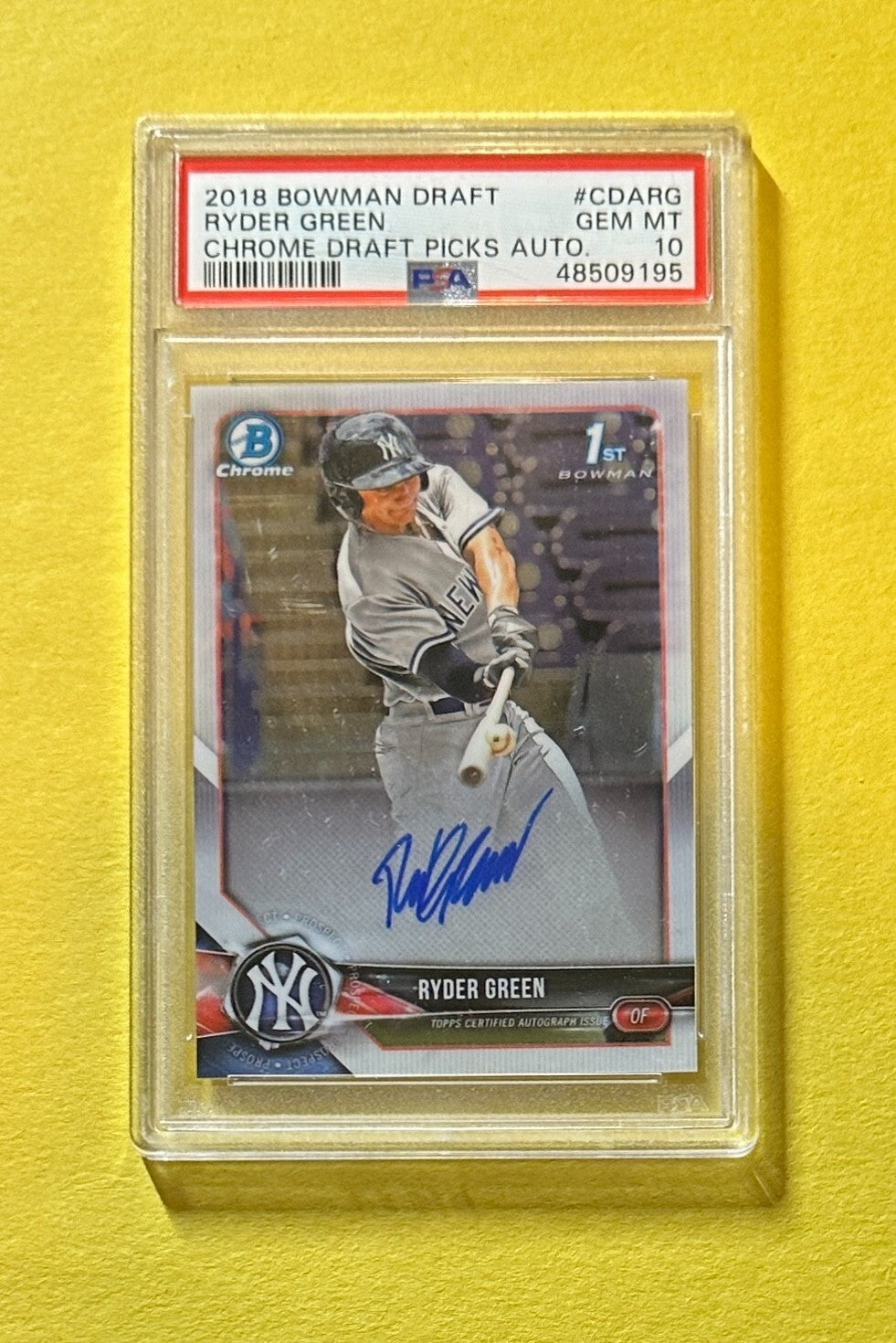 2018 BOWMAN DRAFT RYDER GREEN AUTO #CDARG PSA GEM MT 10 1ST BOWMAN