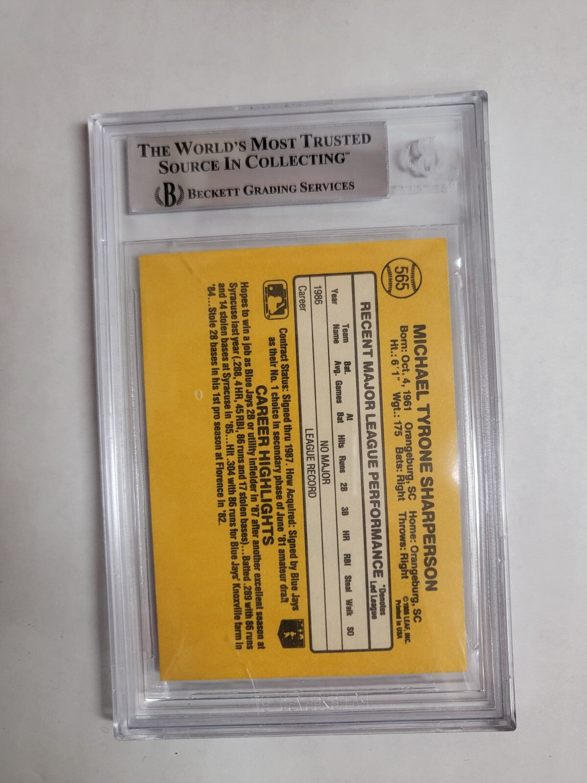 1987 DONRUSS MIKE SHARPERSON DODGERS #565 AUTO SIGNED CARD BECKETT AUTHENTIC