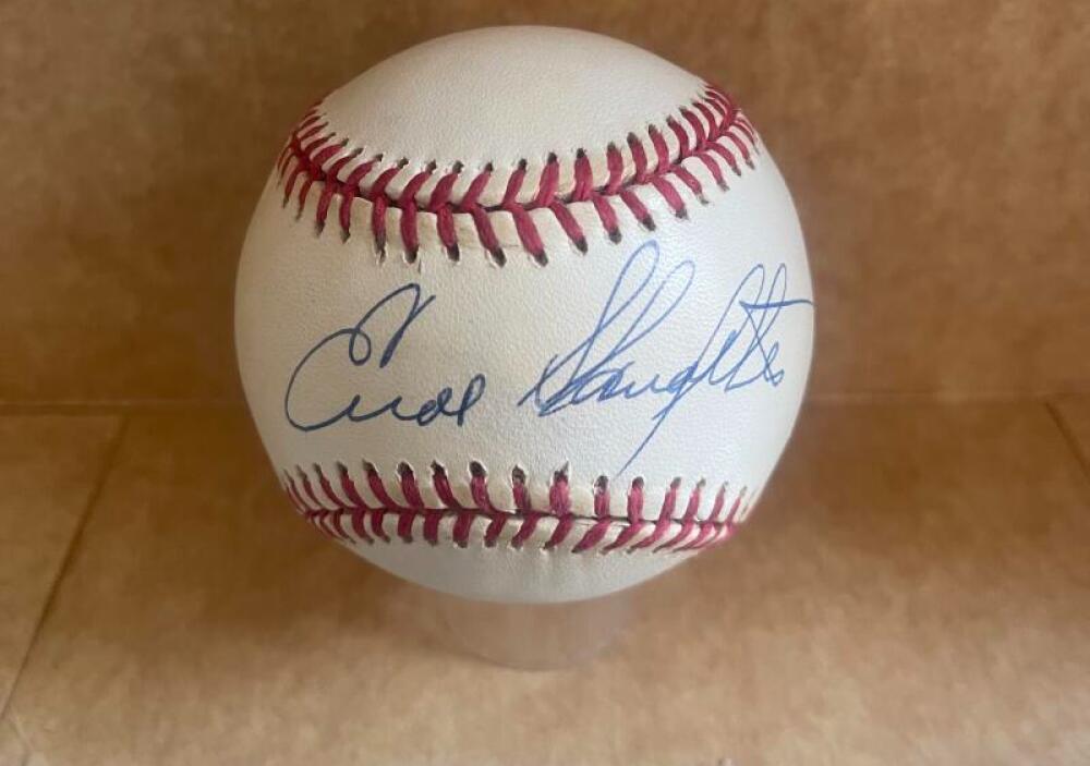 ENOS SLAUGHTER YANKEES CARDINALS SIGNED AUTOGRAPHED N.L. BASEBALL BECKETT AUTH
