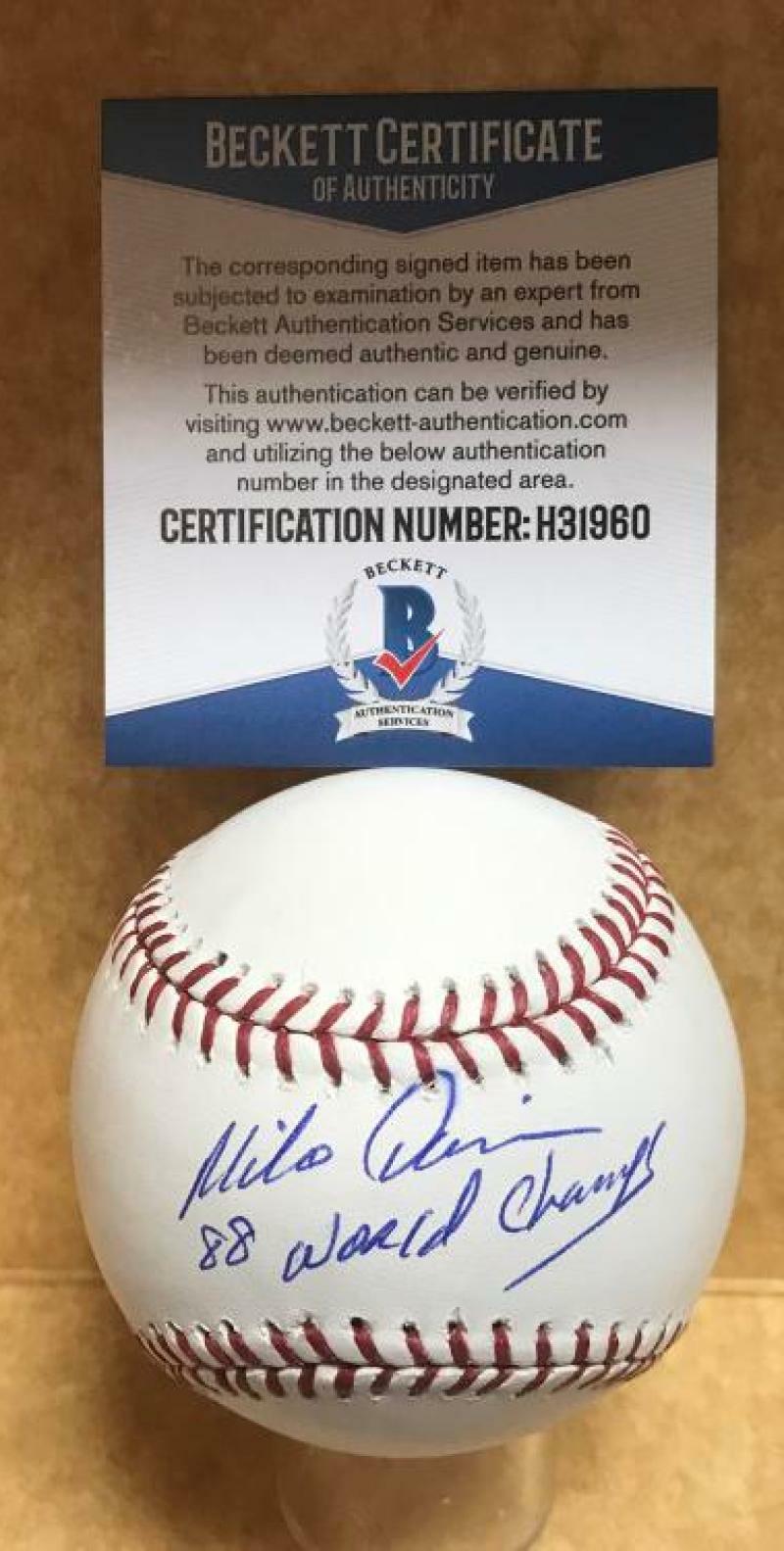 MIKE DAVIS OAKLAND A'S 88 WORLD CHAMPIONS SIGNED AUTO M.L. BASEBALL BECKETT H319