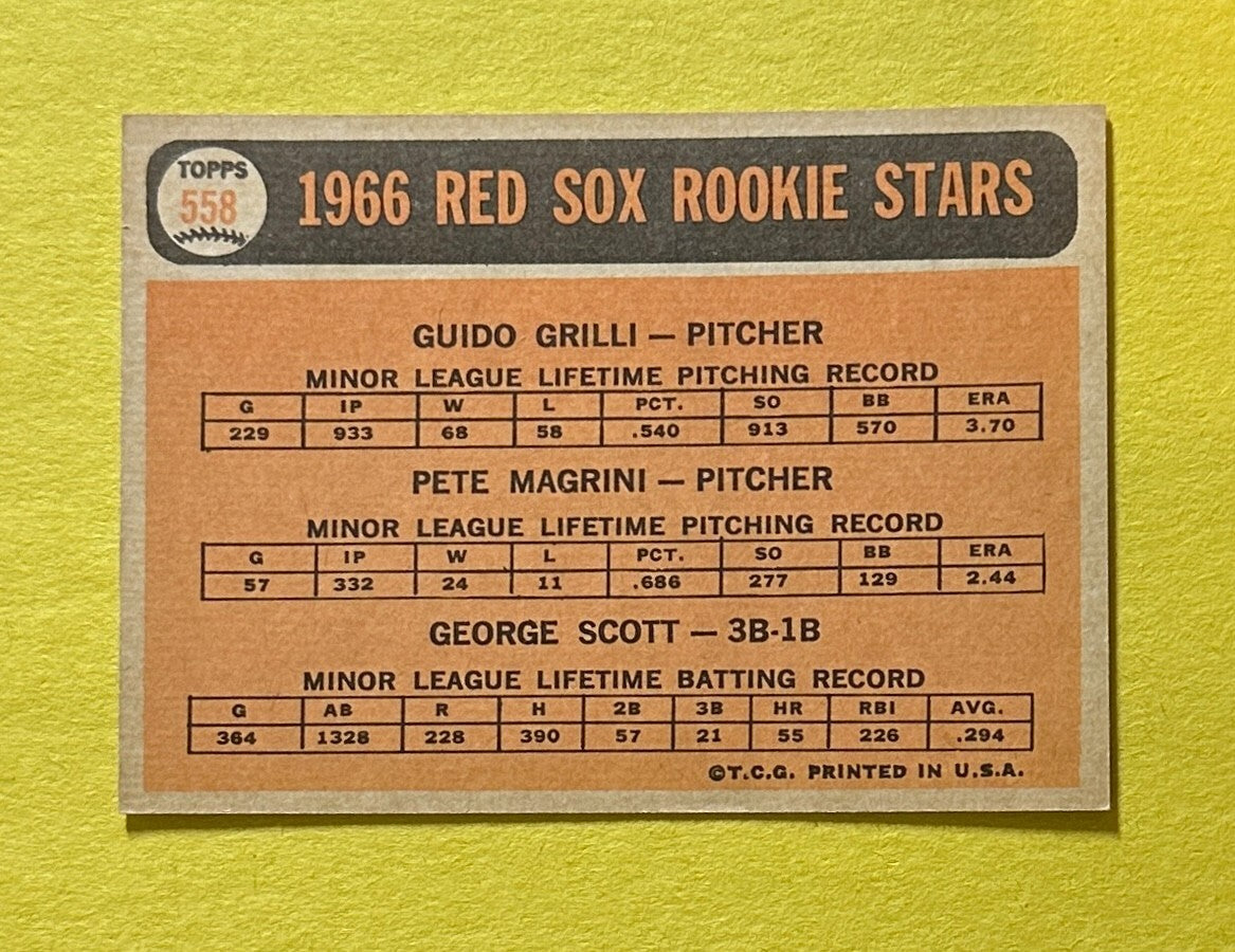 1966 TOPPS RED SOX ROOKIES GUIDO GRILLI PETE MAGRINI GEORGE SCOTT #558 HIGH #