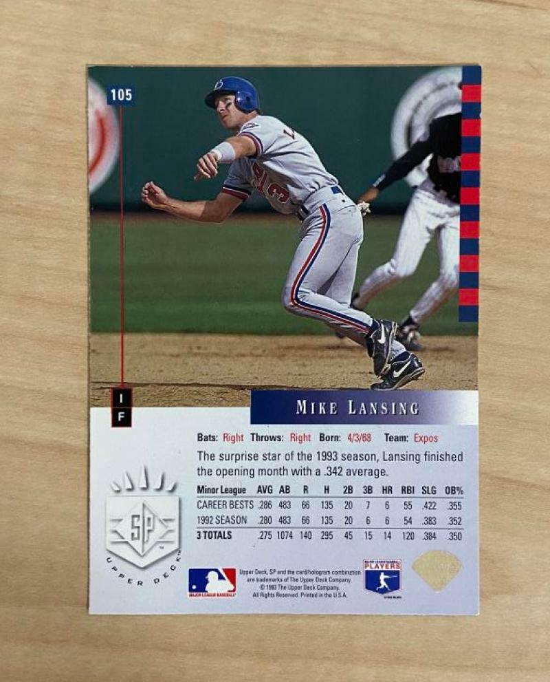 MIKE LANSING MONTREAL EXPOS SIGNED AUTOGRAPHED 1993 UPPER DECK CARD #105 W/COA