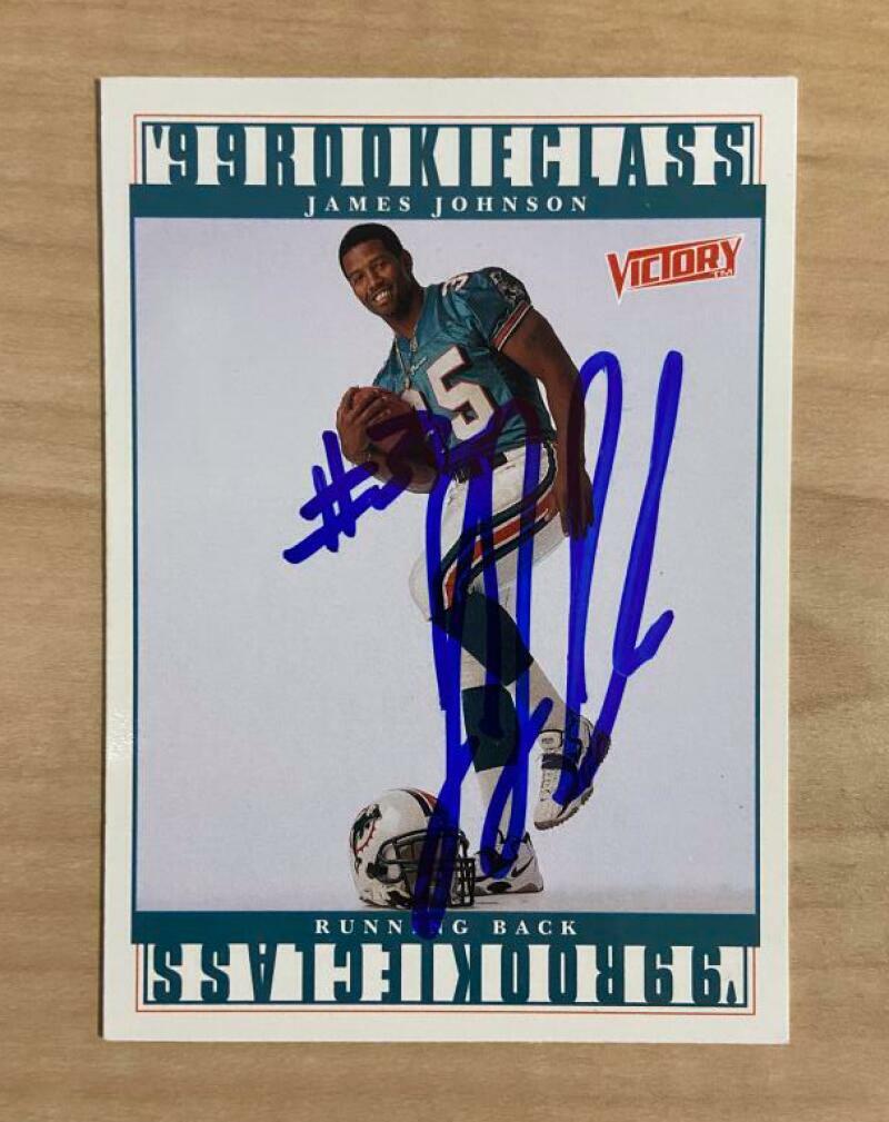JAMES JOHNSON MIAMI DOLPHINS SIGNED AUTOGRAPHED 1999 VICTORY CARD #427 W/COA