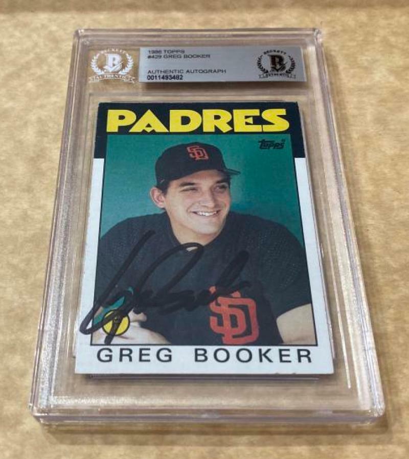 1986 TOPPS GREG BOOKER PADRES SIGNED CARD BECKETT AUTHENTIC AUTOGRAPHED
