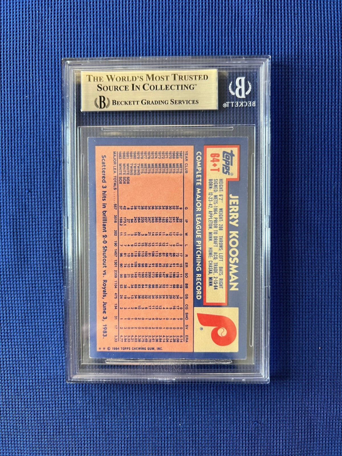 1984 TOPPS TRADED JERRY KOOSMAN PHILLIES SIGNED AUTOGRAPHED #64T BECKETT