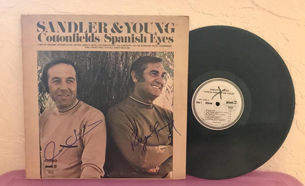 SANDLER & YOUNG COTTONFIELDS/ SPANISH EYES SIGNED  AUTOGRAPHED VINYL RECORD ALBU