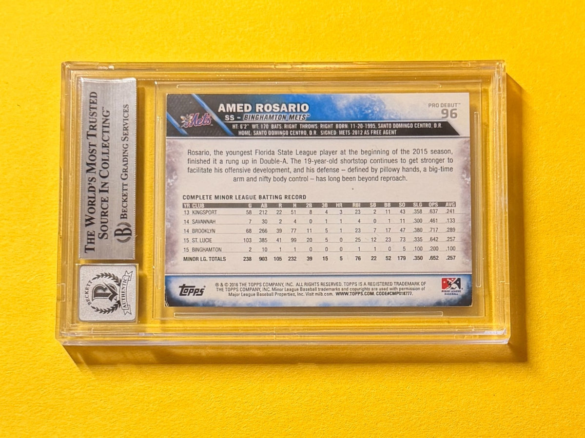 2016 TOPPS PRO DEBUT AMED ROSARIO #96 SIGNED AUTO CARD BECKETT 10 AUTHENTIC METS
