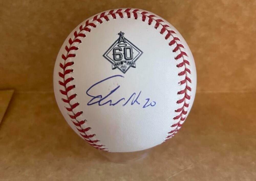 JARED WALSH ANGELS SIGNED 60TH ANNIVERSARY BASEBALL UNDER LOGO BECKETT HOLOGRAM
