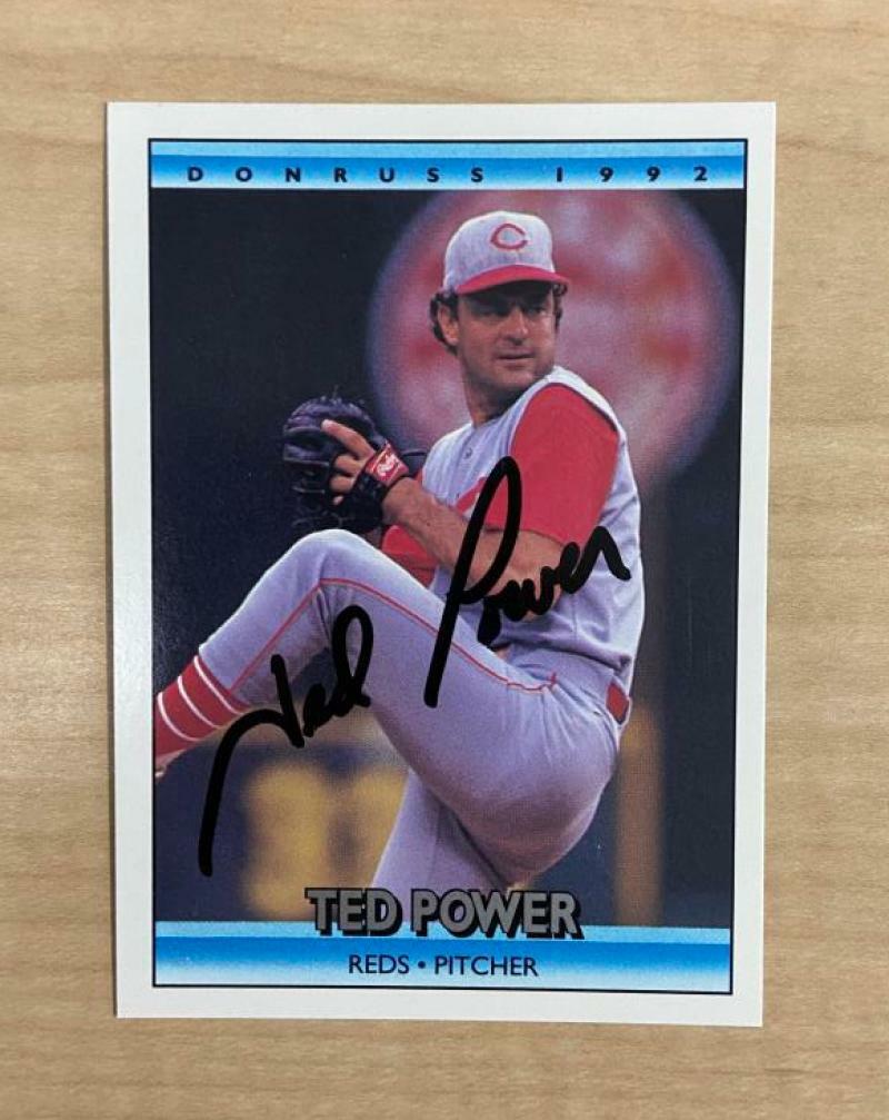 TED POWER CINCINNATI REDS SIGNED AUTOGRAPHED 1992 DONRUSS CARD #586 W/COA