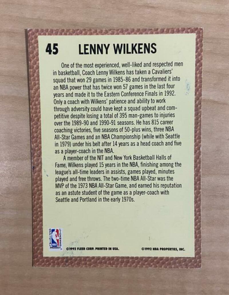 LENNY WILKENS CLEVELAND CAVALIERS SIGNED AUTOGRAPHED 92-93 FLEER CARD #45 W/COA