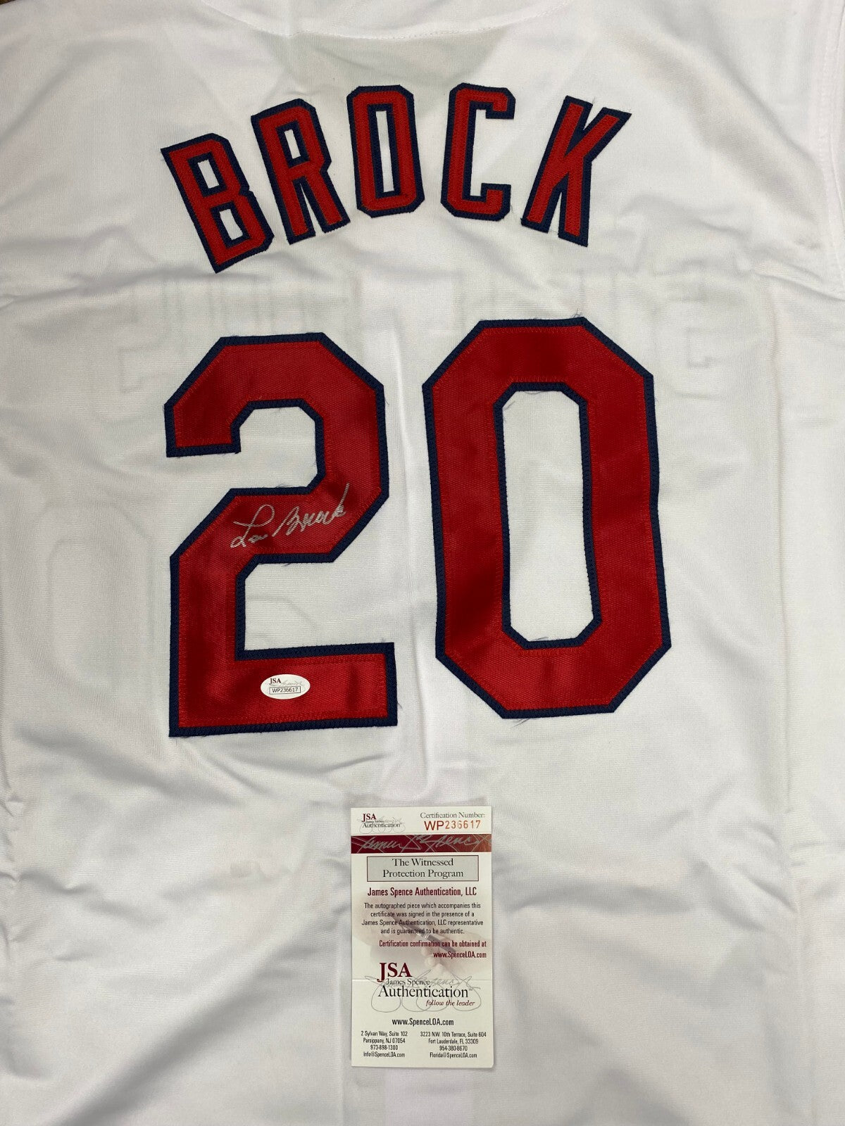 LOU BROCK STL CARDINALS SIGNED AUTOGRAPHED CUSTOM JERSEY SZ XL JSA AUTHENTICATED