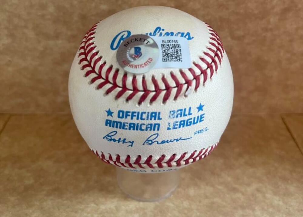 ROBERTO ALOMAR ORIOLES 1996 SIGNED AUTOGRAPHED A.L. BASEBALL BECKETT AUTH