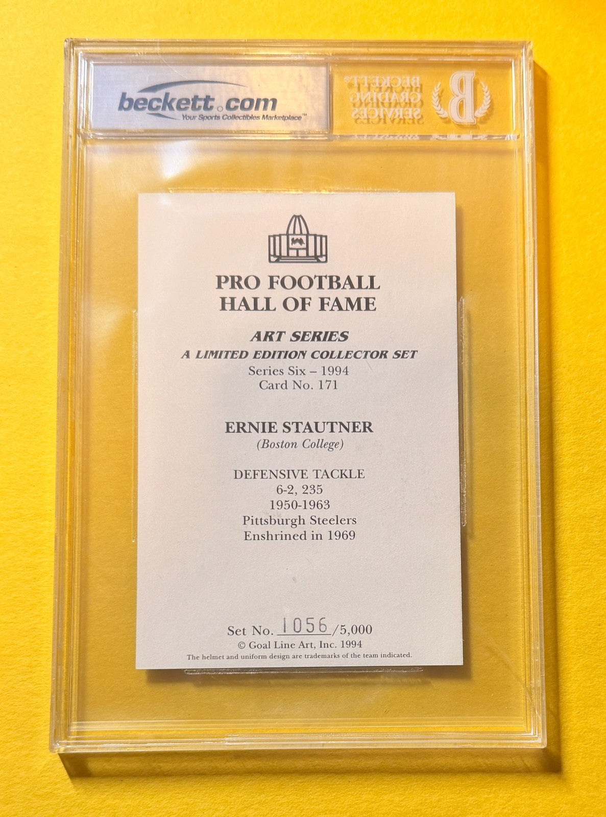 1989 GOAL LINE HOF ERNIE STAUTNER #171 SIGNED ART BECKETT AUTHENTIC 10 "HOF 69"