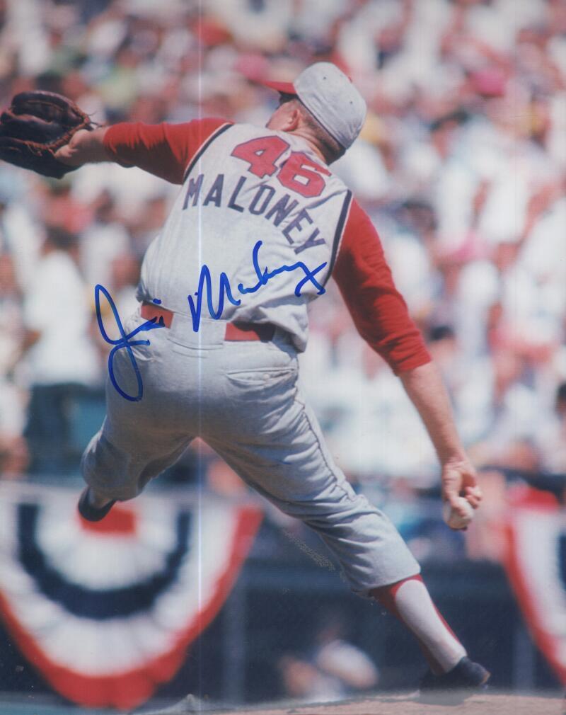 JIM MALONEY CINCINNATI REDS SIGNED AUTOGRAPHED 8X10 PHOTO W/ COA