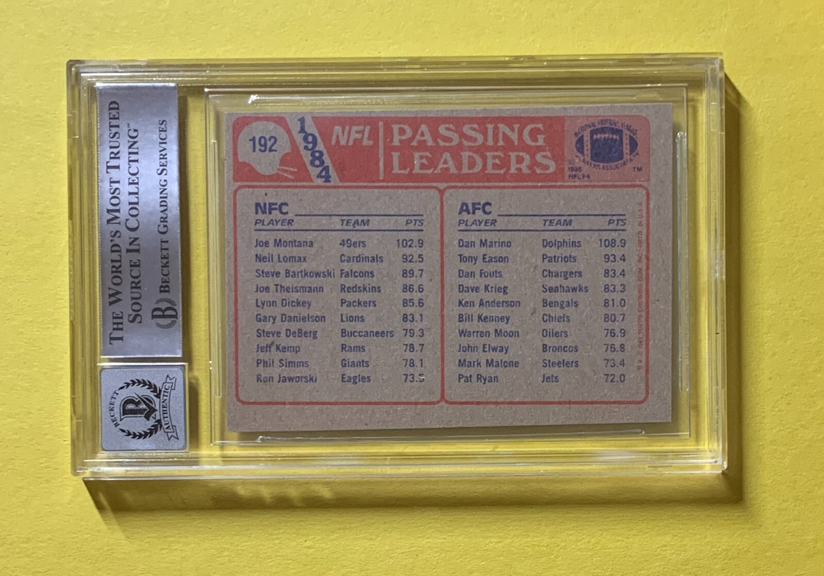 1985 TOPPS JOE MONTANA DAN MARINO PASSING LEADERS DUAL CERTIFIED BGS 10 AUTO