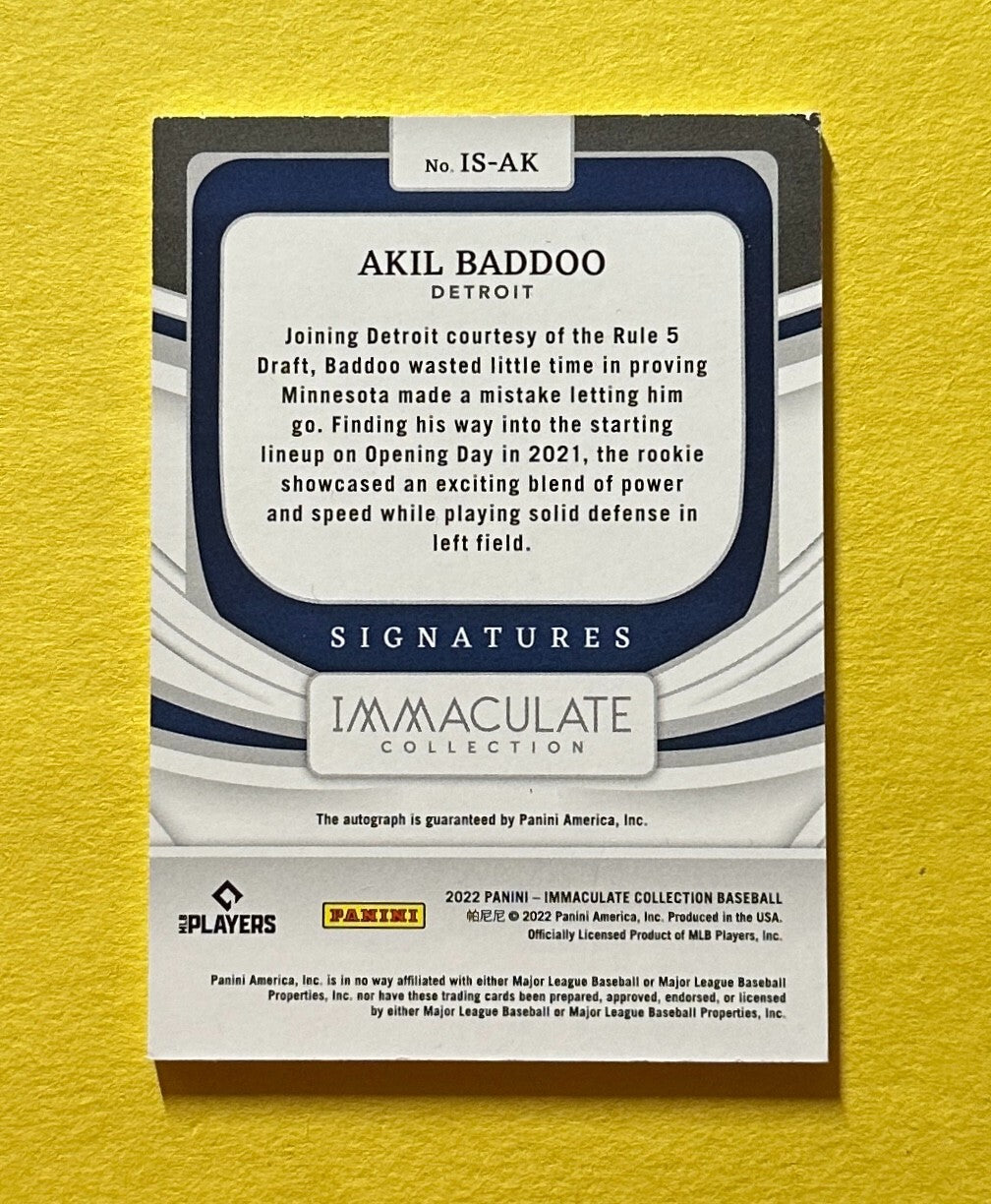 2022 PANINI IMMACULATE AKIL BADOO SIGNATURES AUTO /49 #IS-AK DETROIT