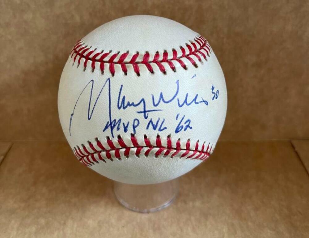 MAURY WILLS MVP NL 62 DODGERS SIGNED VINTAGE N.L. BASEBALL BAS H31935