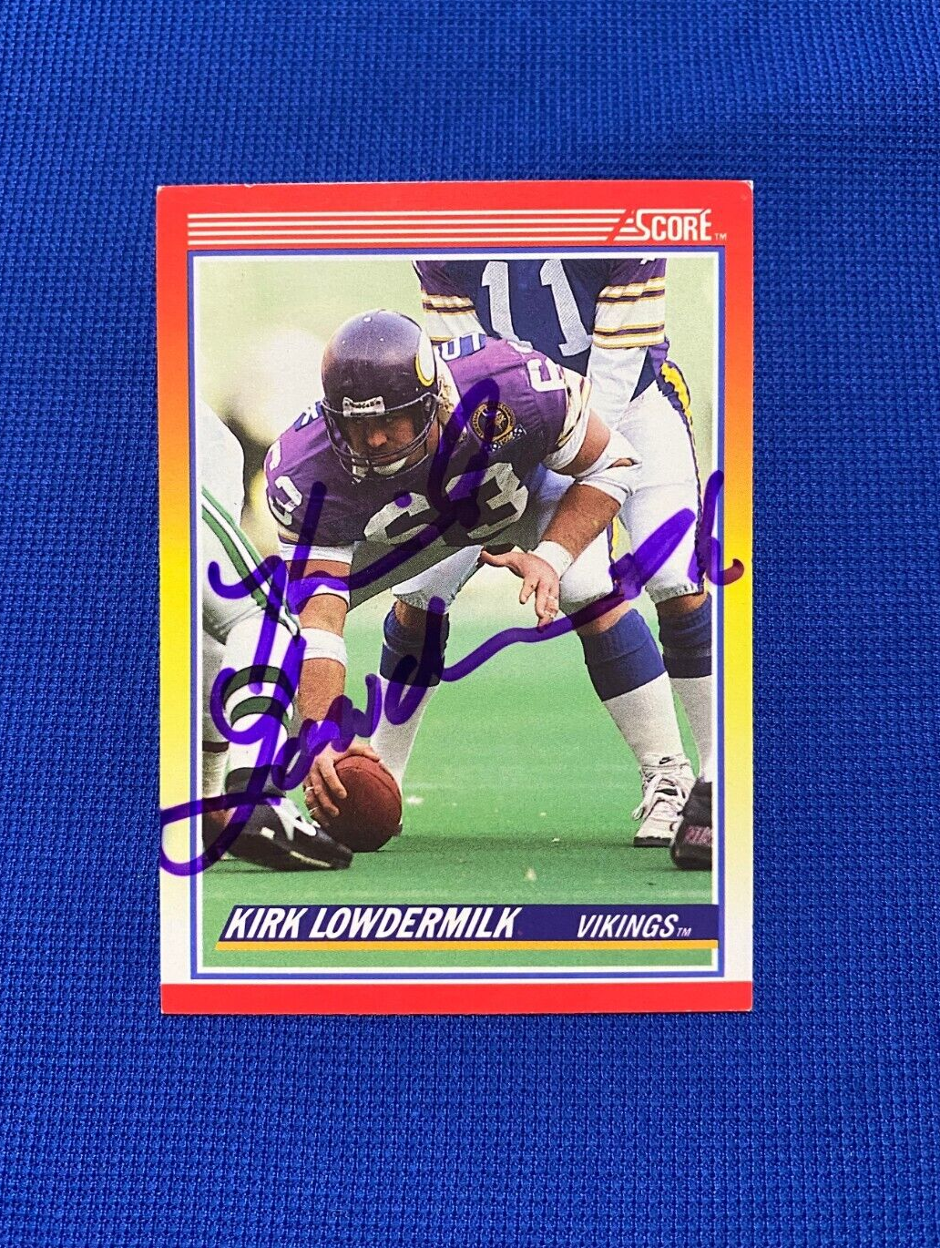 1990 SCORE KIRK LOWDERMILK MINNESOTA VIKINGS SIGNED AUTOGRAPHED CARD #281 W/COA