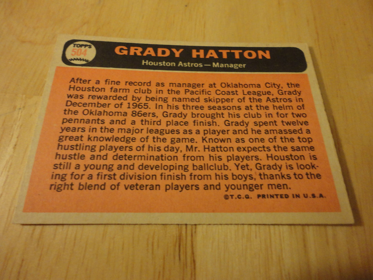 GRADY HATTON HOUSTON ASTROS 1966 TOPPS CARD #504 SP VINTAGE L@@K