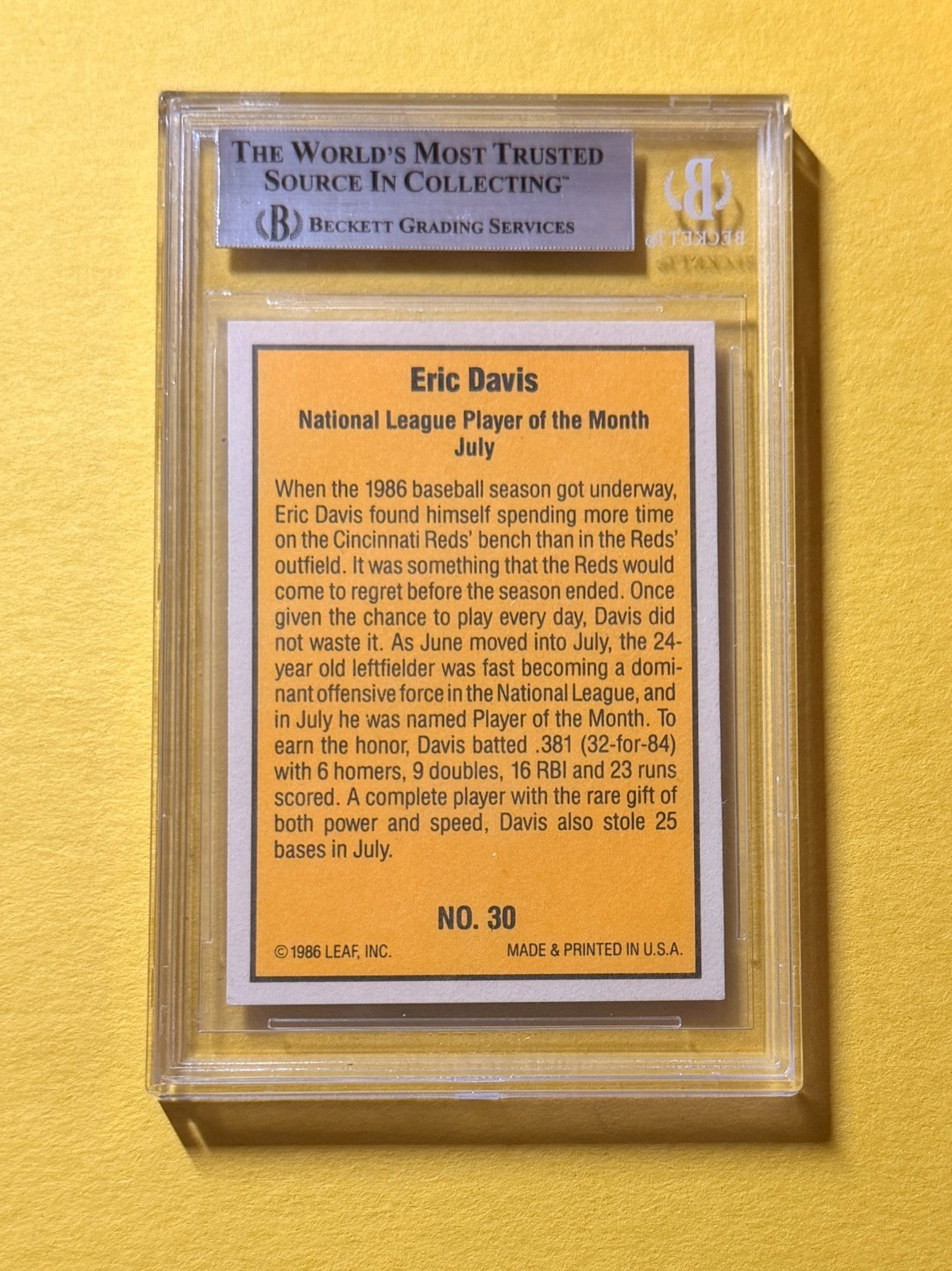 1986 DONRUSS HIGHLIGHTS ERIC DAVIS #30 SIGNED AUTO CARD BECKETT AUTHENTIC