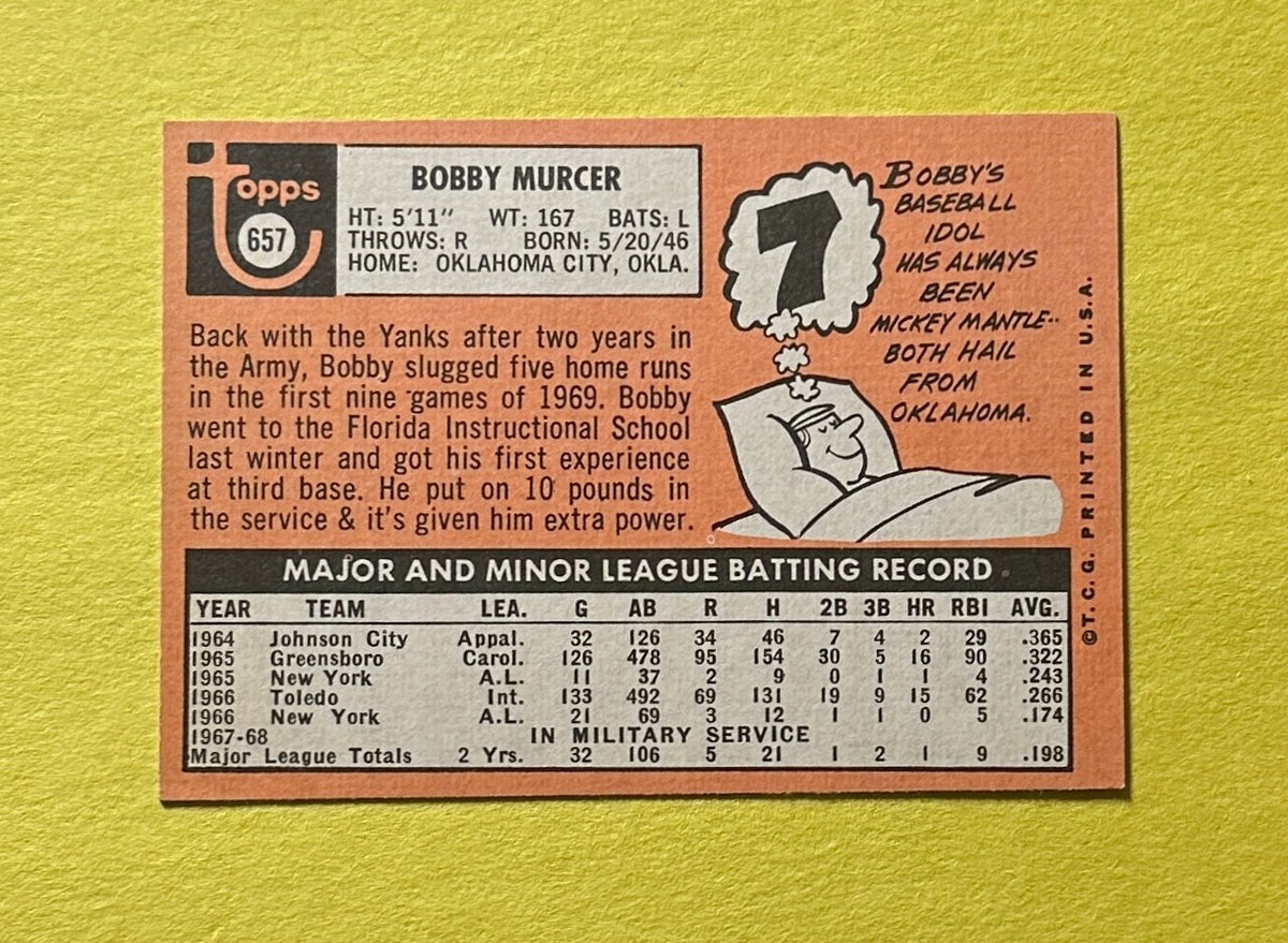 1969 TOPPS BOBBY MURCER #657 YANKEES