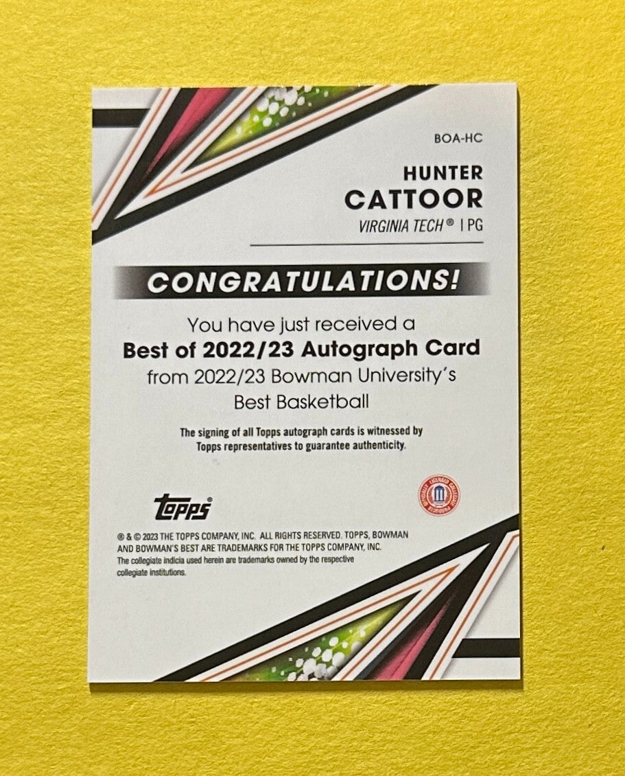 2022-23 BOWMAN UNIVERSITY'S BEST BASKETBALL HUNTER CATTOOR AUTO #BOA-HC