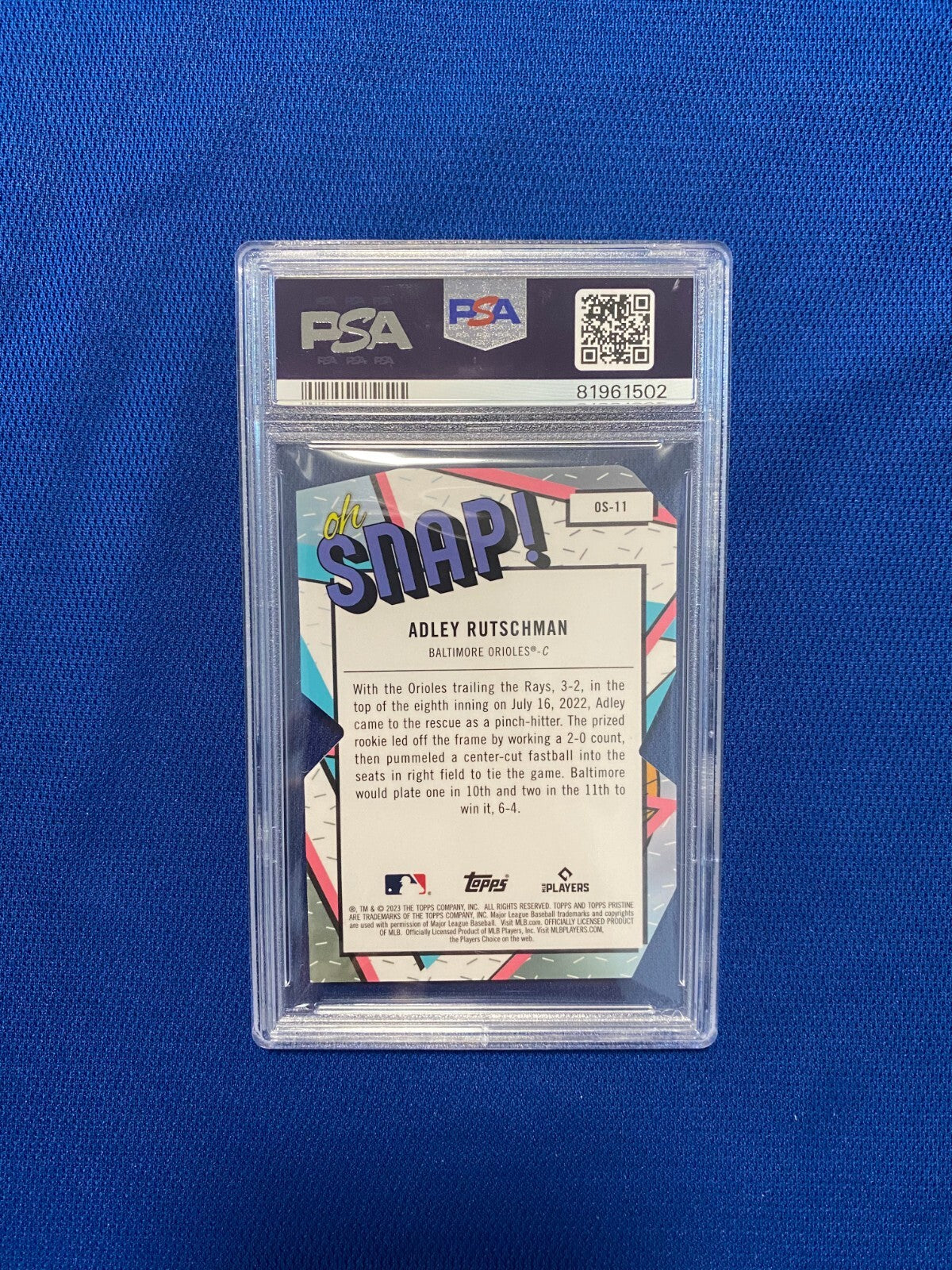 2023 TOPPS PRISTINE ADLEY RUTSCHMAN OH SNAP! ORIOLES RC ROOKIE #OS11 PSA 9 MINT