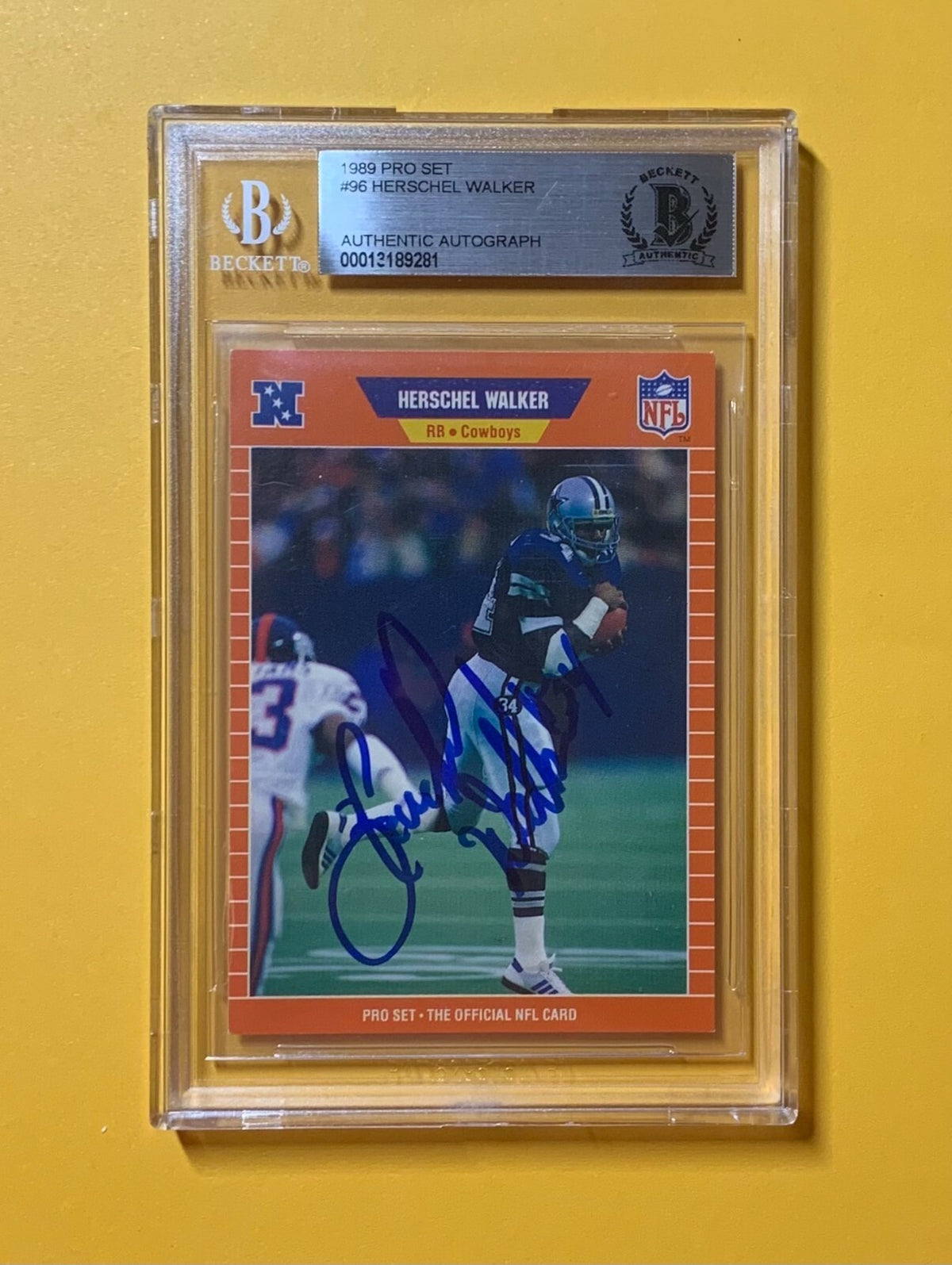 1989 PRO SET HERSCHEL WALKER #96 AUTHENTIC AUTO BECKETT CERTIFIED COWBOYS 