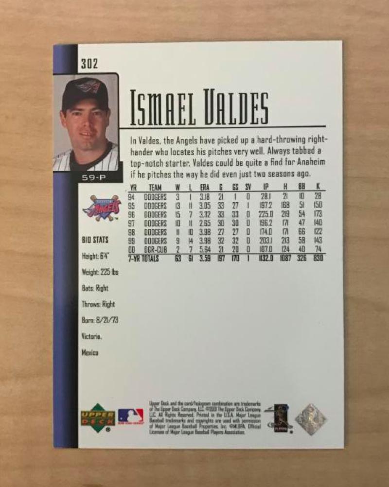 ISMAEL VALDES ANAHEIM ANGELS SIGNED AUTOGRAPHED 2001 UPPER DECK CARD #302 W/COA