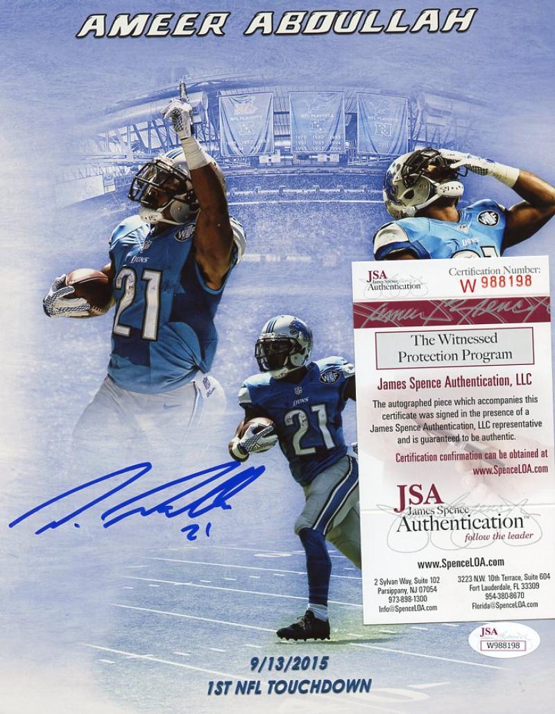 AMEER ABDULLAH 1ST NFL TD DETROIT LIONS SIGNED AUTOGRAPHED 8X10 JSA W988198