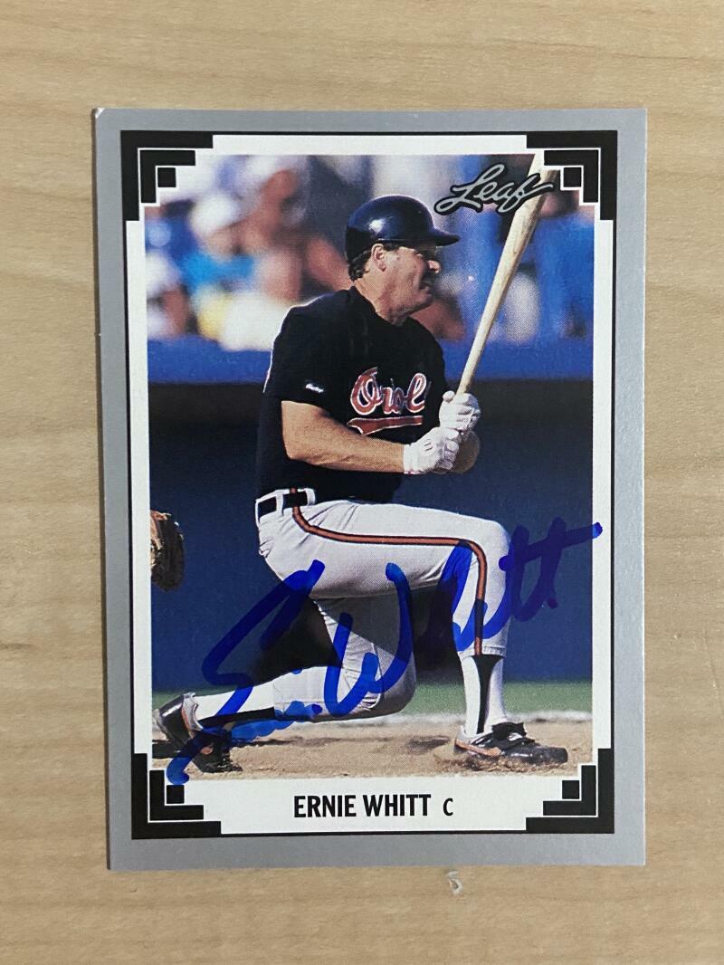 ERNIE WHITT BALTIMORE ORIOLES SIGNED AUTOGRAPHED 1991 LEAF CARD #391 W/COA