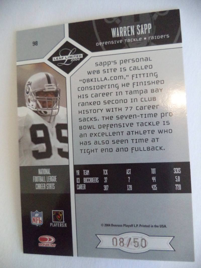 2004 LEAF LIMITED WARREN SAPP 08/50 CARD 