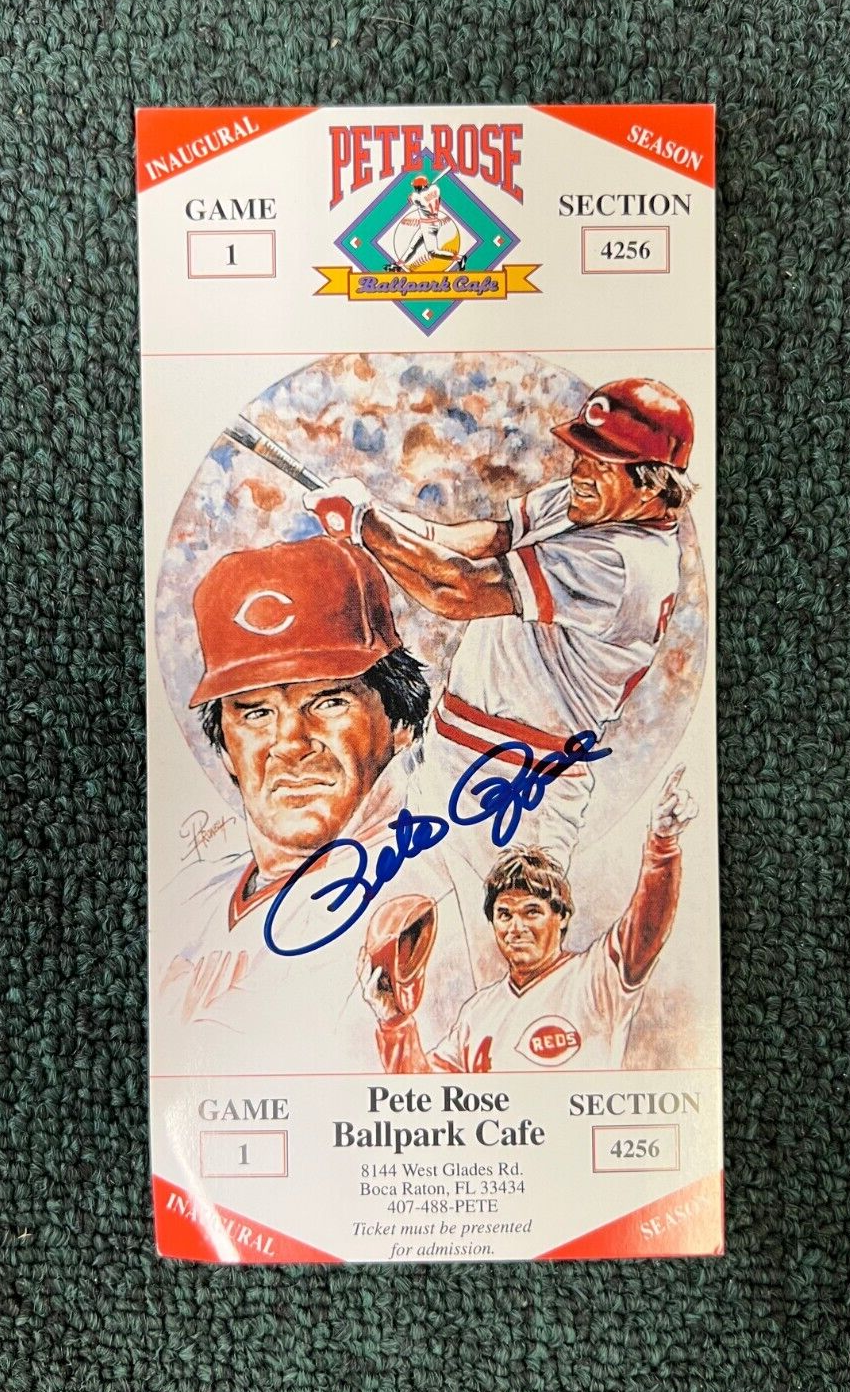 PETE ROSE PHILLIES SIGNED AUTO ALL TIME HIT KING BALLPARK CAFE TICKET W/COA I