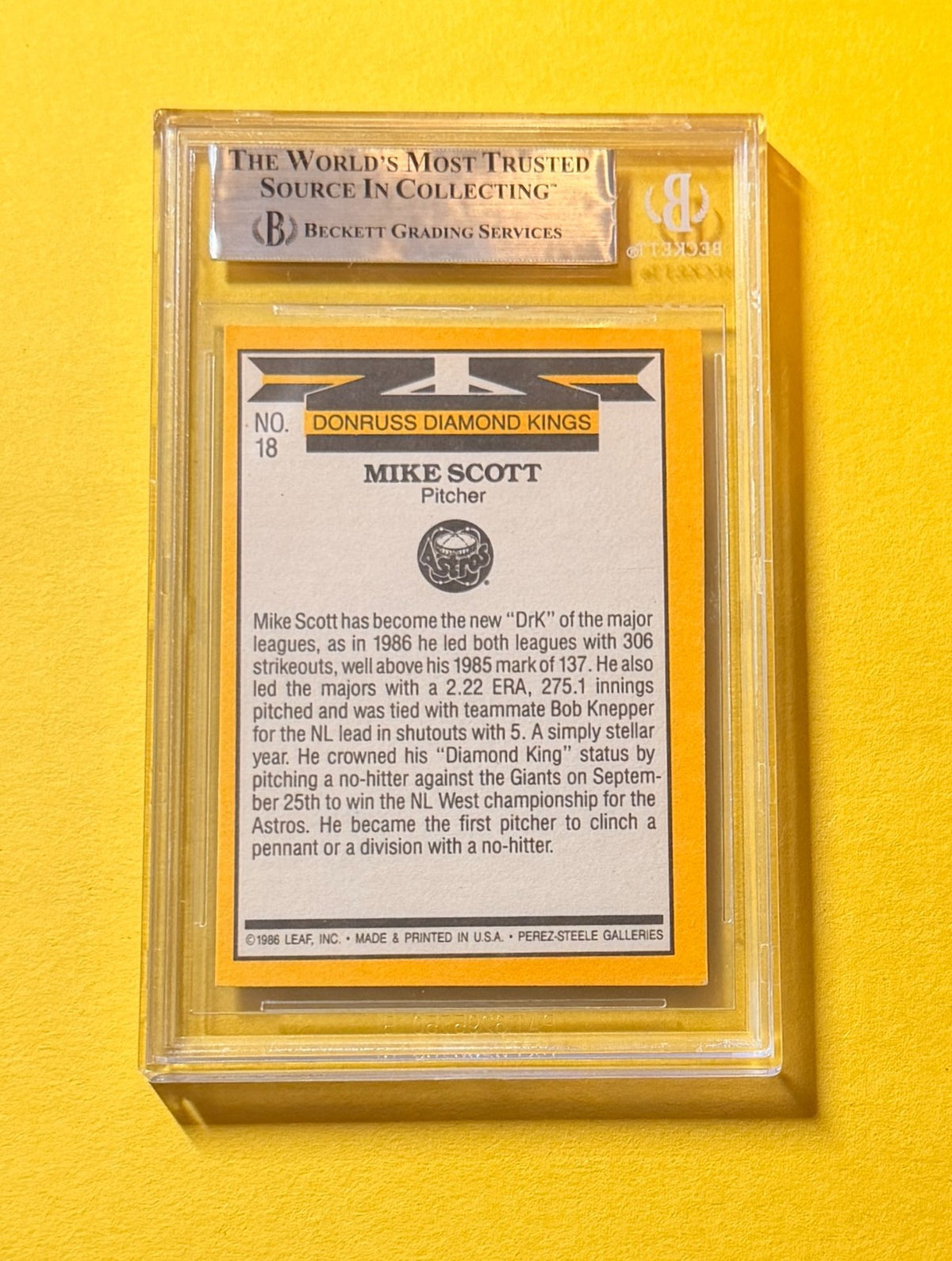 1987 DONRUSS MIKE SCOTT DK #19 SIGNED AUTO  CARD BECKETT AUTHENTIC ASTROS