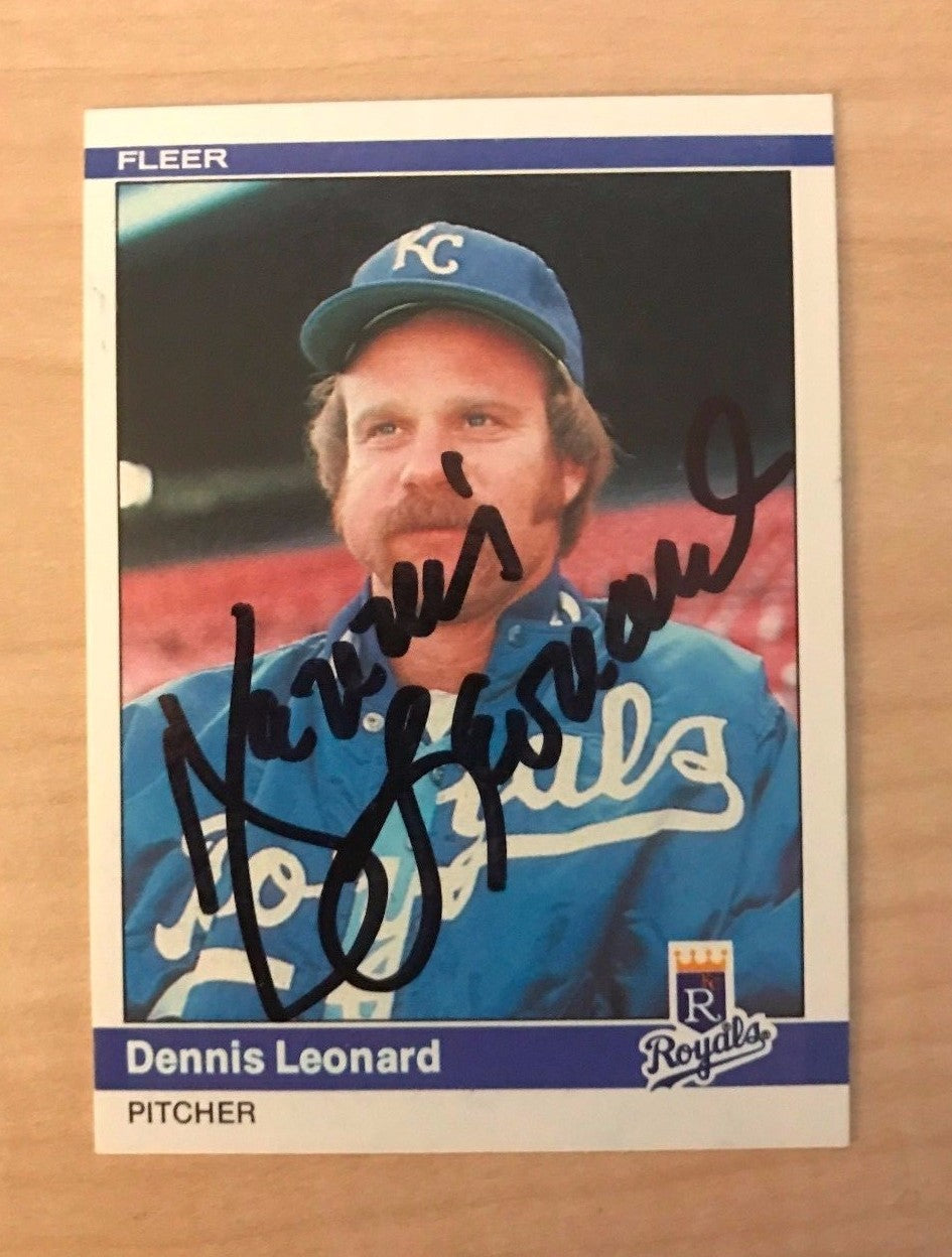 DENNIS LEONARD KANSAS CITY ROYALS SIGNED AUTOGRAPHED 1984 FLEER CARD #349 W/COA