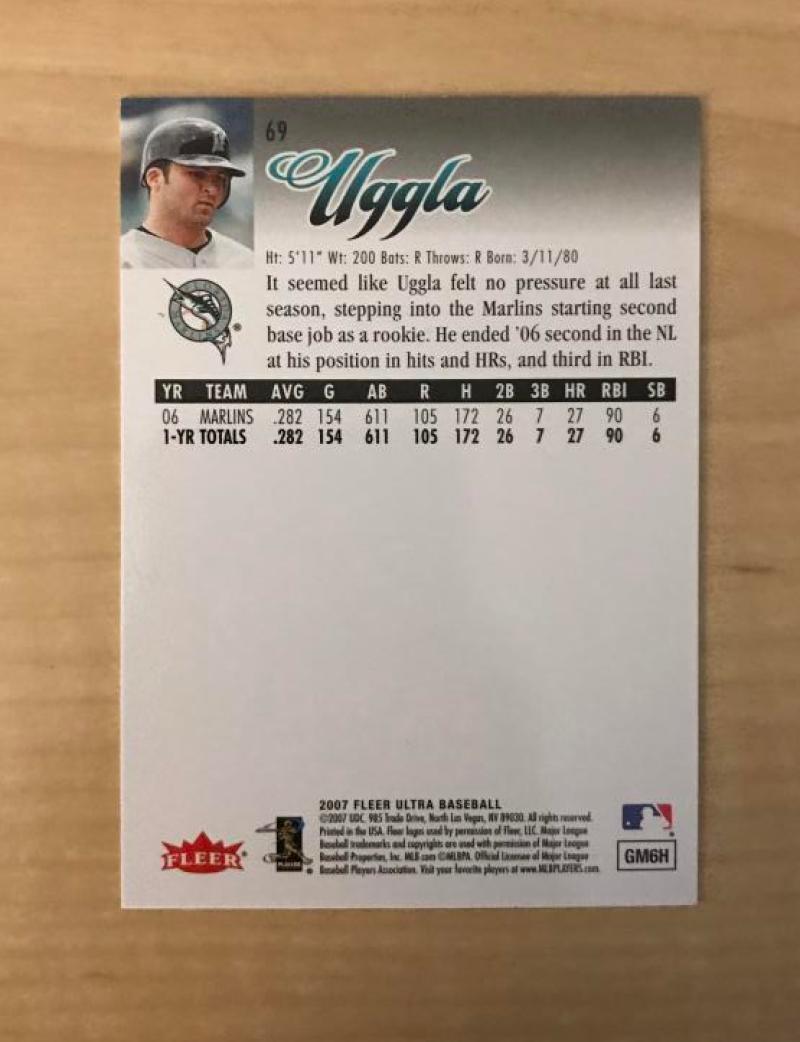 DAN UGGLA FLORIDA MARLINS SIGNED AUTOGRAPHED 2007 FLEER ULTRA CARD #69 W/COA 