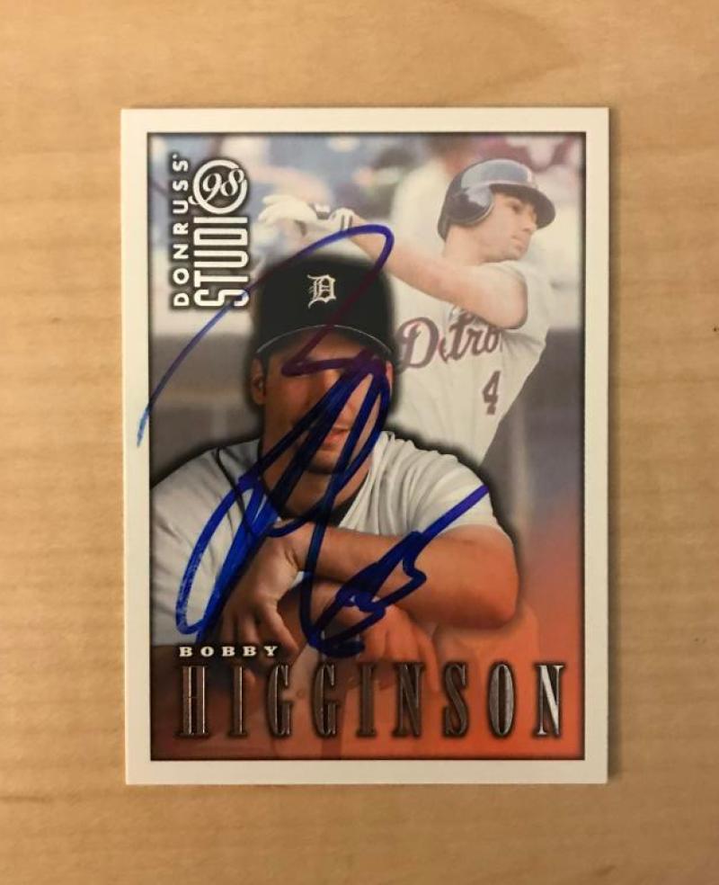 BOBBY HIGGINSON DETROIT TIGERS SIGNED 1998 DONRUSS STUDIO CARD #37 W/COA