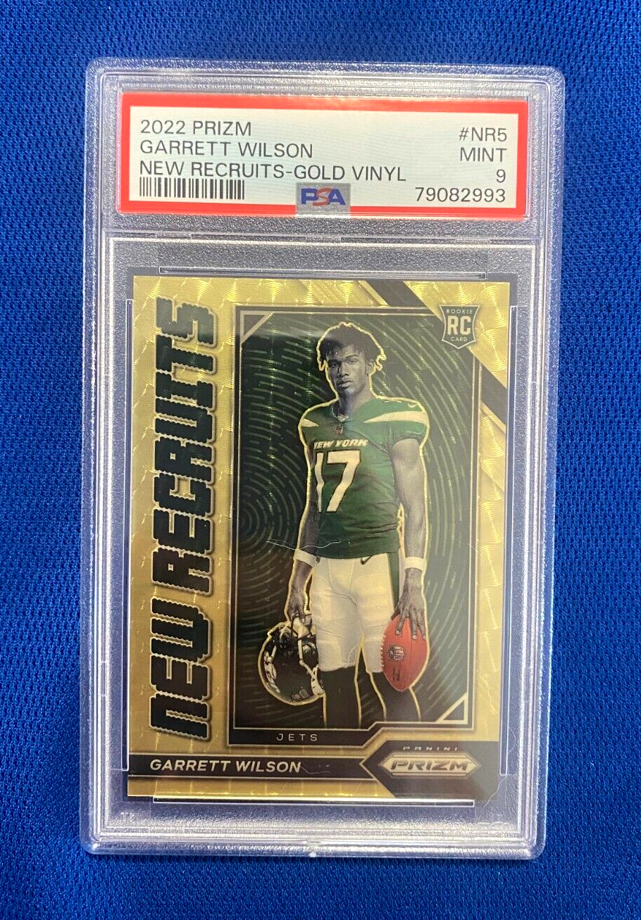 2022 PRIZM GARRETT WILSON JETS RC NEW RECRUITS GOLD VINYL CARD 5/5 PSA 9 MINT