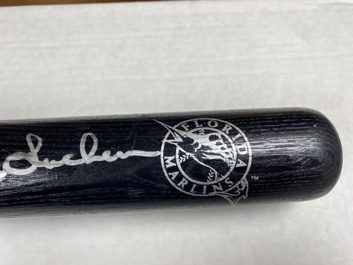 RENE LACHEMANN FLORIDA MARLINS SIGNED AUTOGRAPHED BLACK LV SLUGGER KIDS BAT COA