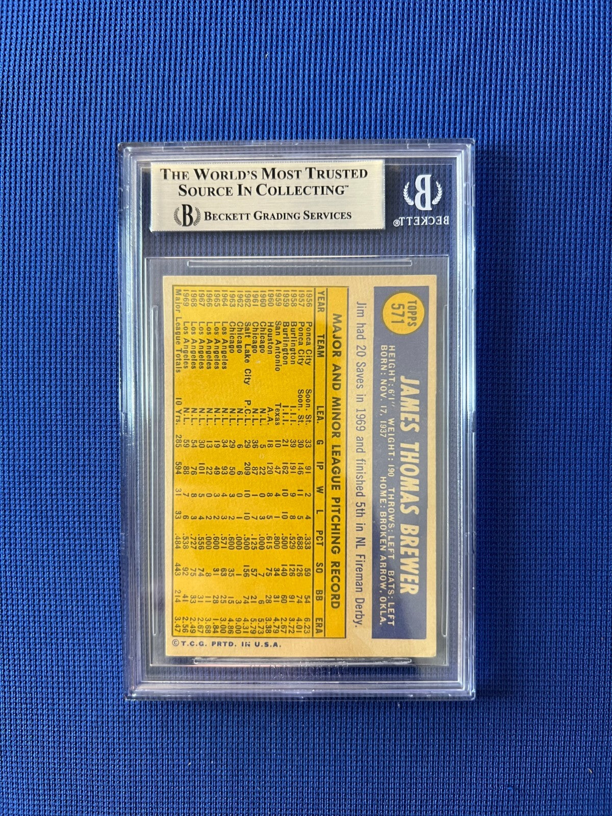 1970 TOPPS JIM BREWER LOS ANGELES DODGERS SIGNED AUTOGRAPHED #571 CARD BECKETT